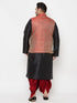 Vastramay PLUS Men's Maroon Nehru Jacket With Black Kurta And Maroon Dhoti Set